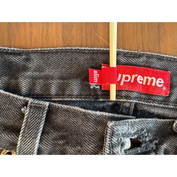 Mens SUPREME Stone Washed Black Slim Button-Fly Jeans Size 30X30 - Picture 6 of 10